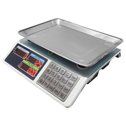 Balanza Digital Comercial 40kg — Bandeja Metálica, Pantalla LED Triple Y Cálculo De Precio Automático