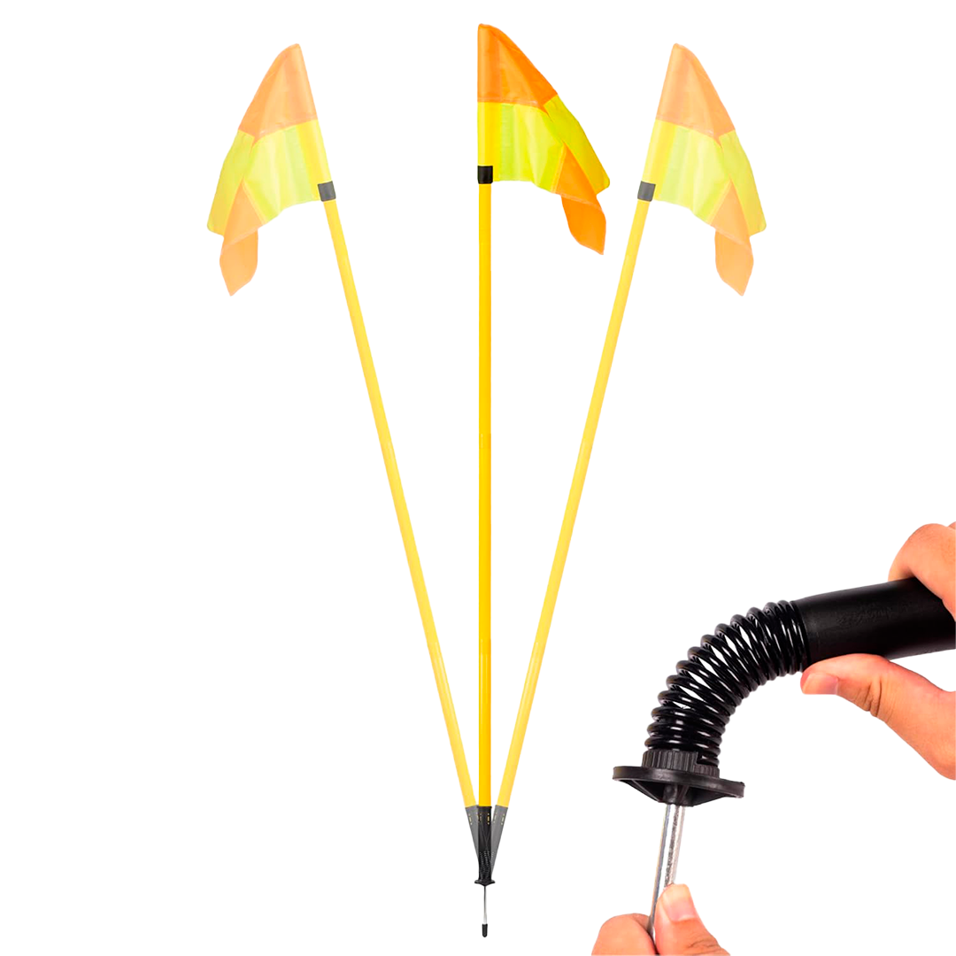Bandera De Árbitro Para Fútbol – Poste Con Punta Metálica Y Bandera Fluorescente Bicolor Alta Visibilidad