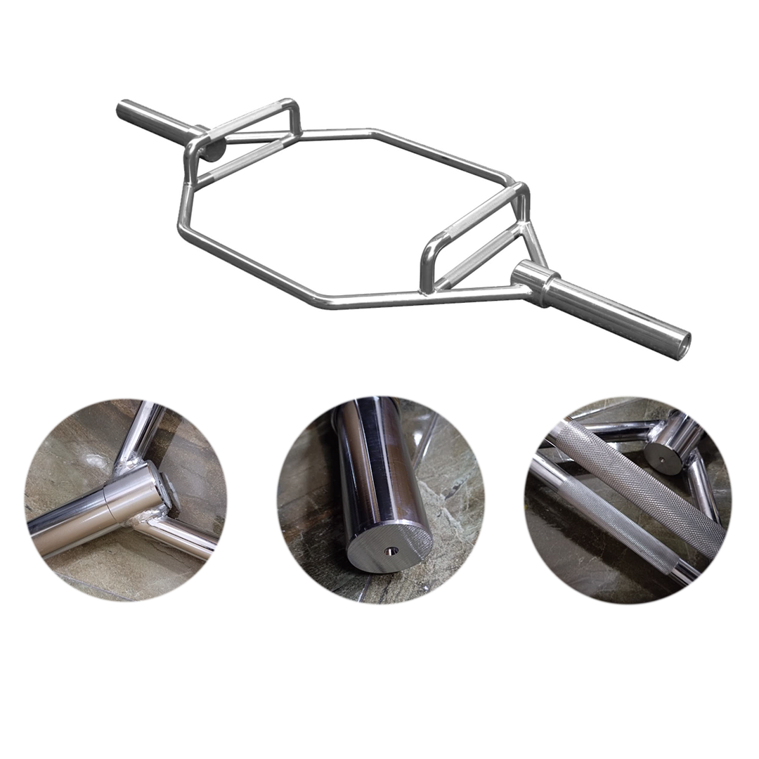 Barra Hexagonal Trap Bar Olímpica – Acero Cromado con Agarre Antideslizante y Seguros Olímpicos Ejercicio Gym