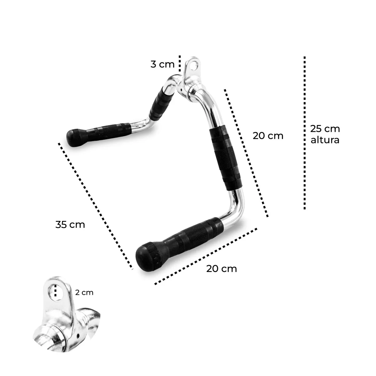 Acople Barra De Remo Tipo Volante Para Polea – Agarre De Acero Cromado Con Mangos Antideslizantes Para Entrenamiento De Espalda Y Bíceps