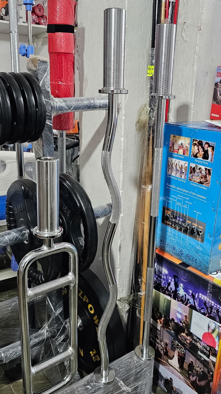 Barra Z Olímpica 150 Cm Curva Con Seguros – Ideal Para Bíceps, Tríceps Y Pecho