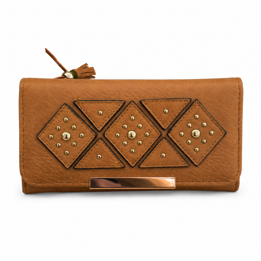 Billetera Larga De Dama En Cuero PU Con Borla Y Placa Dorada – Cartera Con Porta Tarjetas Y Monedero