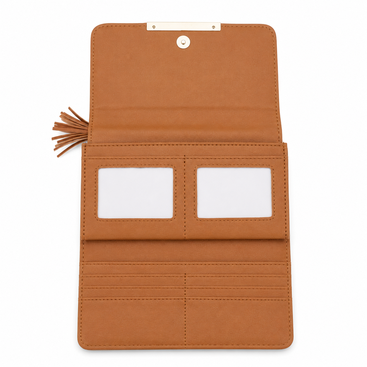 Billetera Larga De Dama En Cuero PU Con Borla Y Placa Dorada – Cartera Con Porta Tarjetas Y Monedero