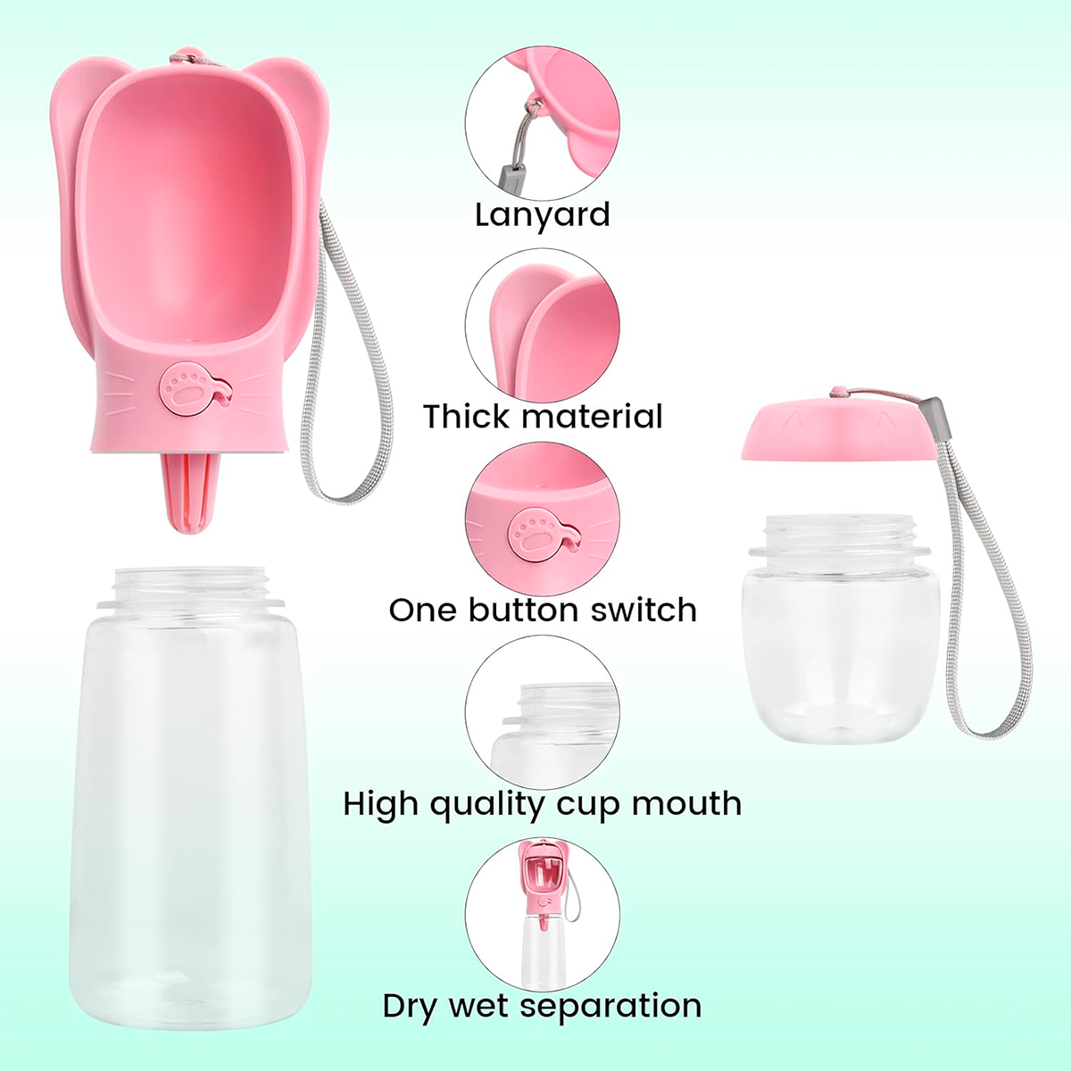 Botella Portátil Para Agua Y Comida De Mascotas – Bebedero Dispensador 2 En 1 Con Contenedor De Croquetas Y Correa De Mano