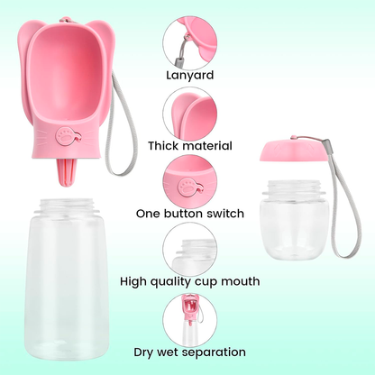 Botella Portátil Para Agua Y Comida De Mascotas – Bebedero Dispensador 2 En 1 Con Contenedor De Croquetas Y Correa De Mano