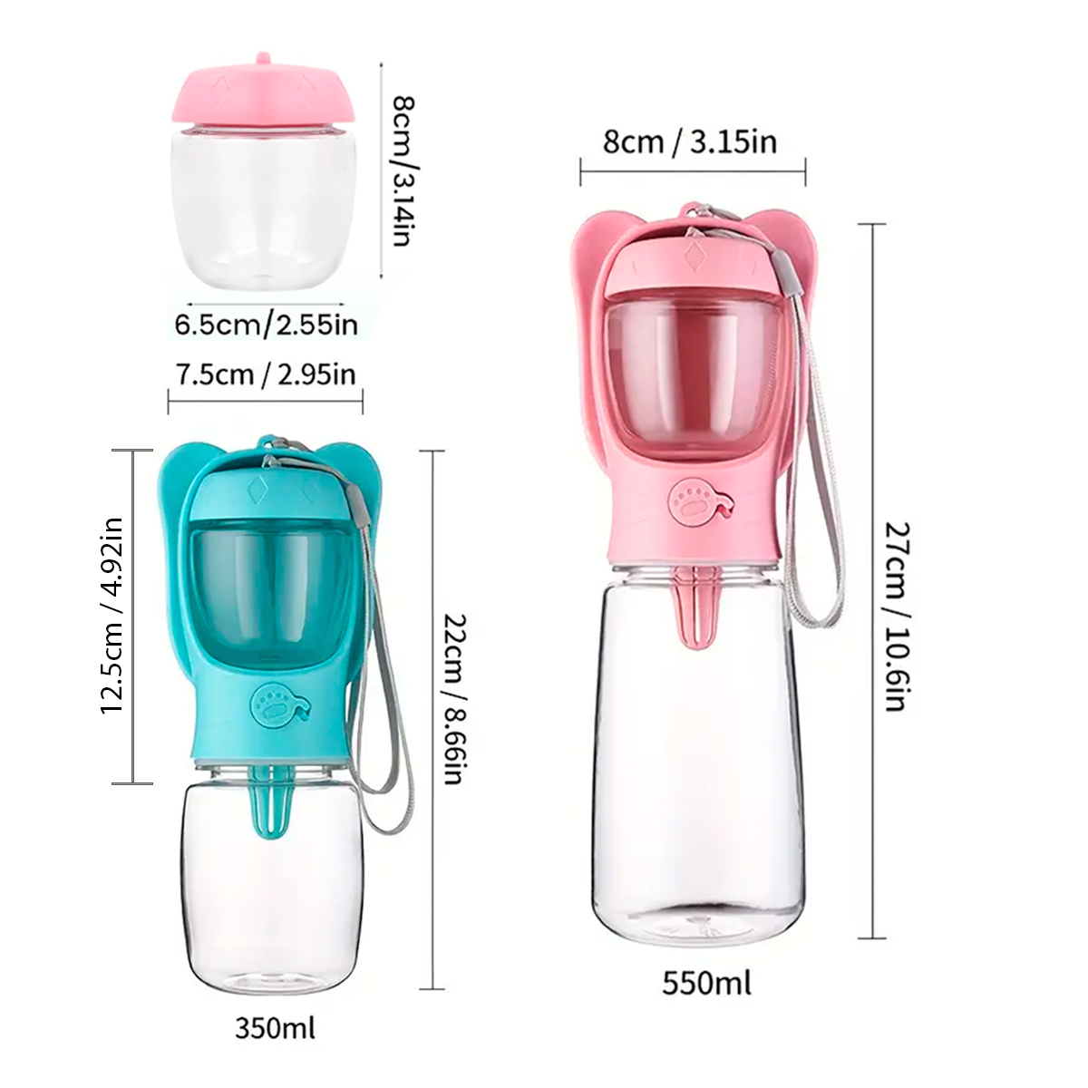 Botella Portátil Para Agua Y Comida De Mascotas – Bebedero Dispensador 2 En 1 Con Contenedor De Croquetas Y Correa De Mano