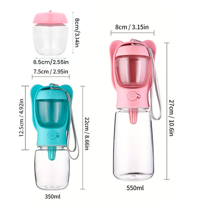 Botella Portátil Para Agua Y Comida De Mascotas – Bebedero Dispensador 2 En 1 Con Contenedor De Croquetas Y Correa De Mano
