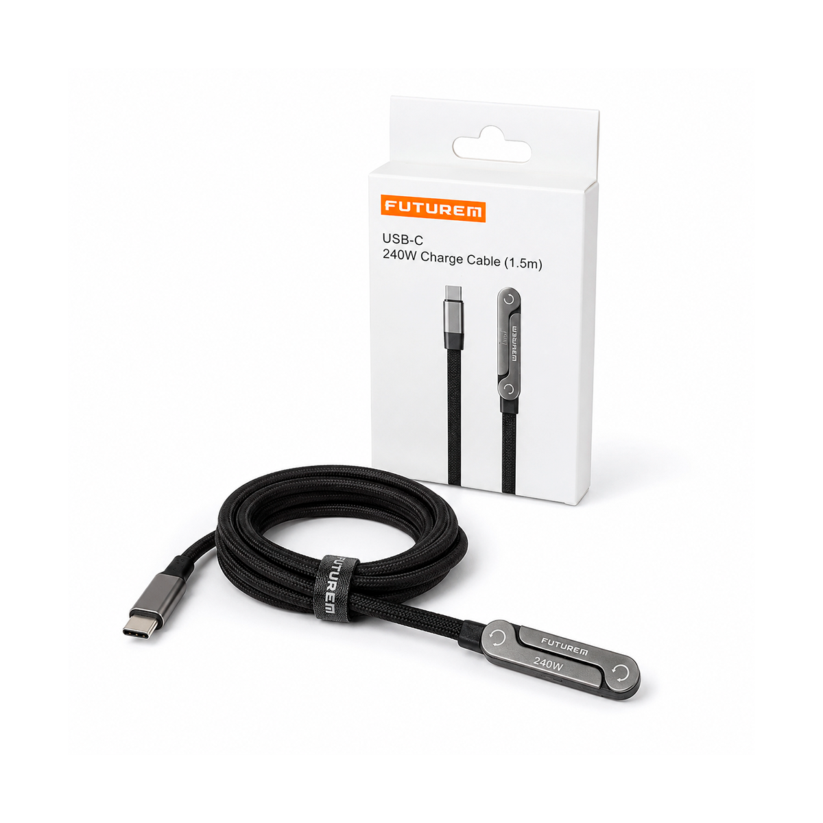 Cable USB-C 240W Con Soporte Plegable Integrado 1.5m – Conector Giratorio En Ángulo Para Cargar Y Ver