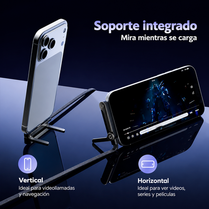 Cable USB-C 240W Con Soporte Plegable Integrado 1.5m – Conector Giratorio En Ángulo Para Cargar Y Ver