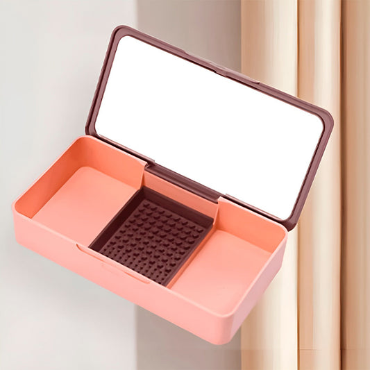 Caja Organizadora De Brochas Y Maquillaje Con Espejo – Compacta, Lavable Y Portátil