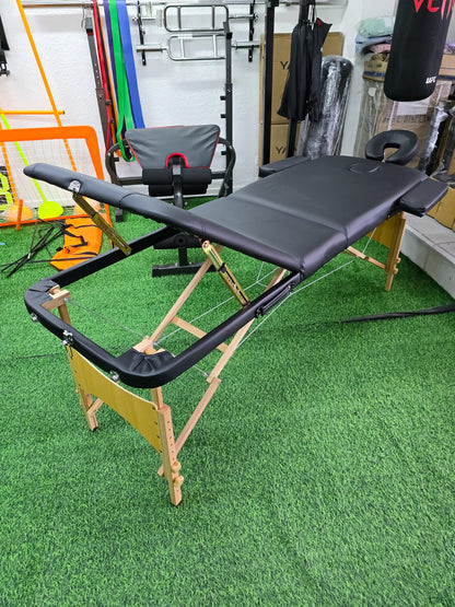 Camilla Portátil 3 Secciones Para Masajes Con Altura Regulable – Madera Y Cuerina Negra