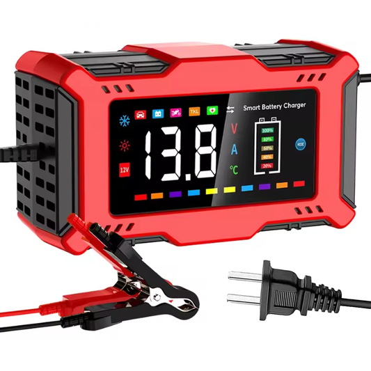 Cargador Inteligente Digital 12V 6A Para Baterías De Auto – Pantalla LCD, Modo Reparación Y Apagado Automático