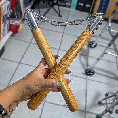 Chacos De Entrenamiento De Madera – Nunchaku Tradicional Para Artes Marciales Con Cadena De Acero Inoxidable