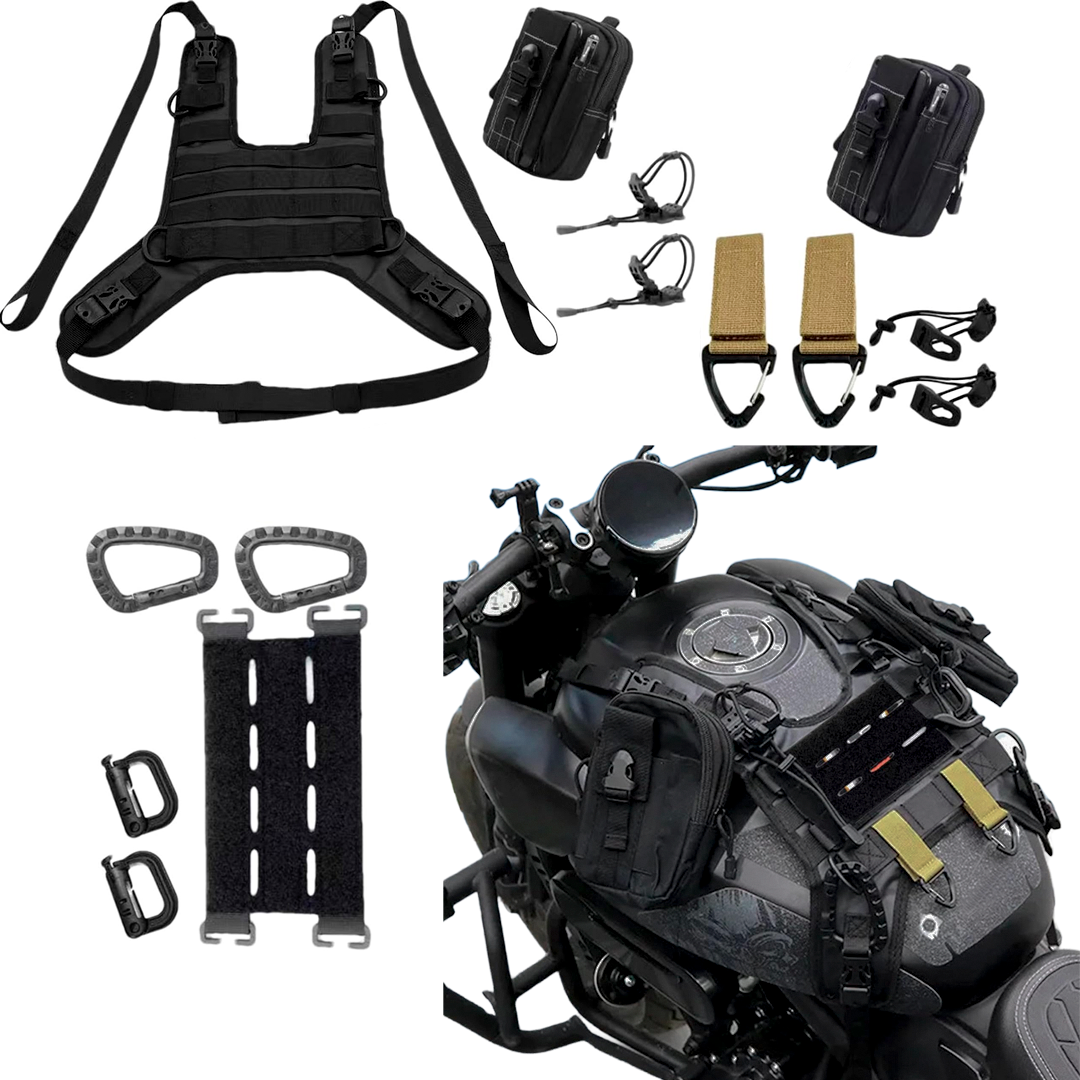 Mochila De Tanque Para Moto Con Sistema MOLLE – Arnés Ajustable Con Bolsas Y Accesorios Para El Motociclista