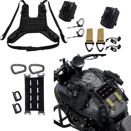 Mochila De Tanque Para Moto Con Sistema MOLLE – Arnés Ajustable Con Bolsas Y Accesorios Para El Motociclista