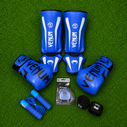 Combo Fighter 2 Venum – Guantes 12oz, Espinilleras, Vendas De 5m, Bucal Y Cuerda Para Box Y Muay Thai