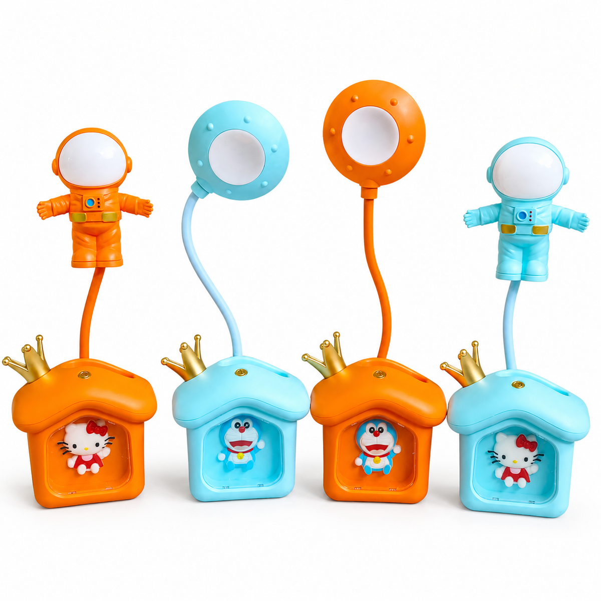 Lámpara Infantil Casita Con Corona Y Figura Kawaii – LED Recargable Con 4 Modos De Luz Y Brazo Flexible
