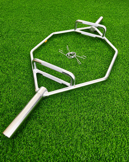 Barra Hexagonal Trap Bar Olímpica – Acero Cromado con Agarre Antideslizante y Seguros Olímpicos Ejercicio Gym