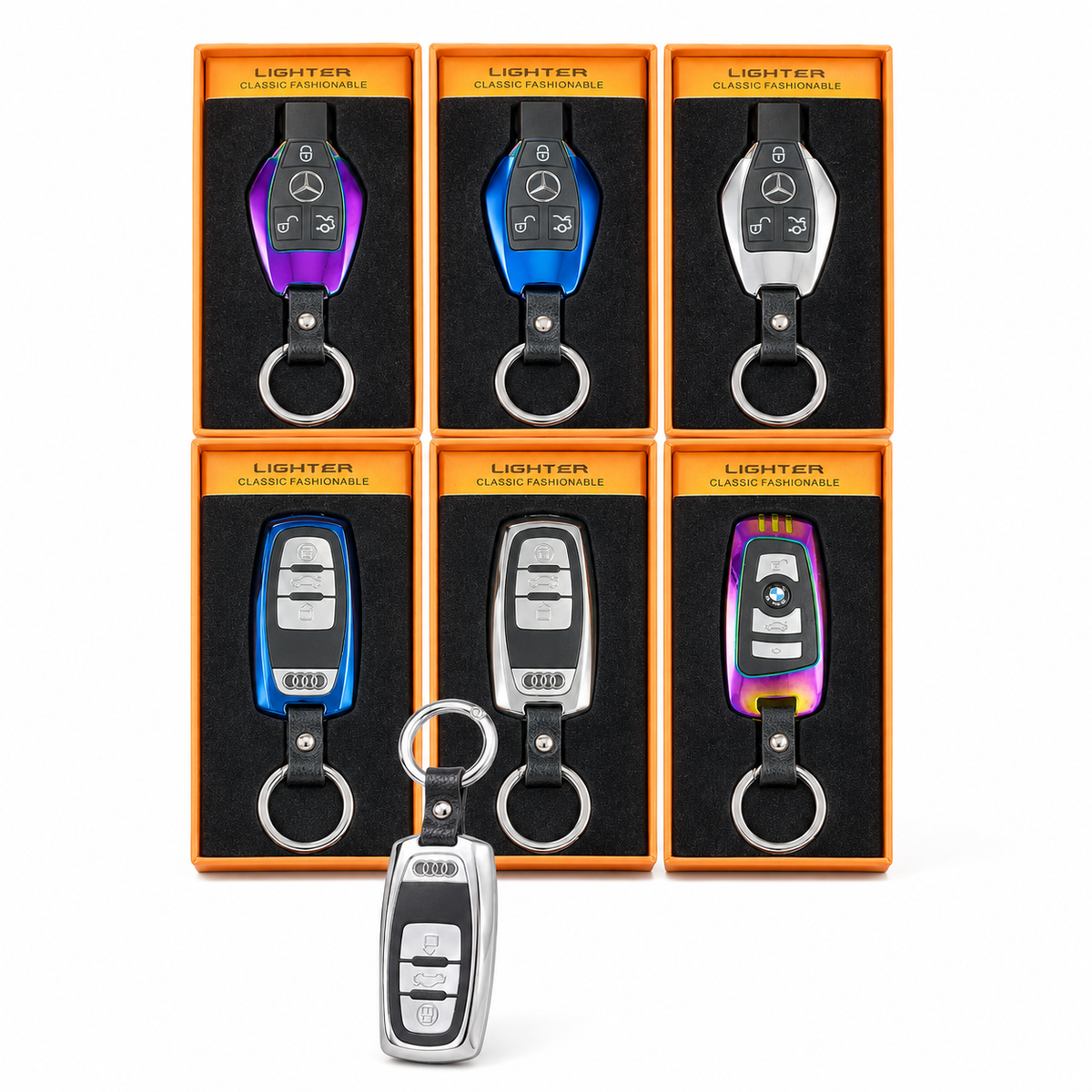 Llavero Encendedor Recargable Tipo Control Automotriz – Diseño Metálico Con Correa (Varios Modelos Automotrices)