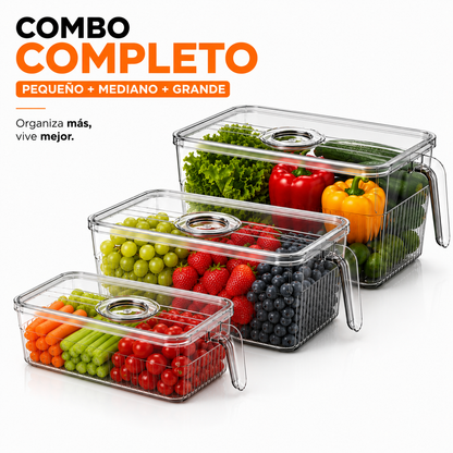Combo Contenedores Con Asa Lateral Y Tapa – Organizadores Apilables Transparentes Para Nevera Y Frutas