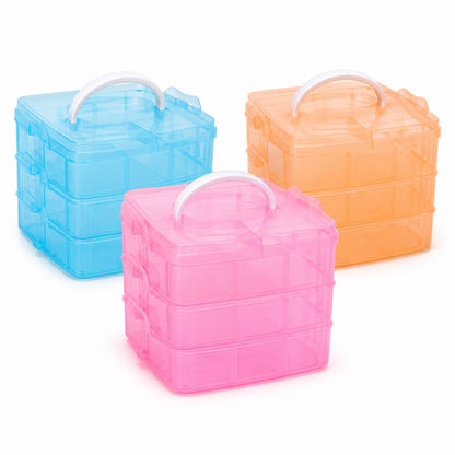 Caja Organizadora Plástica De 3 Niveles Con 18 Compartimentos – Compacta, Apilable Y Portátil