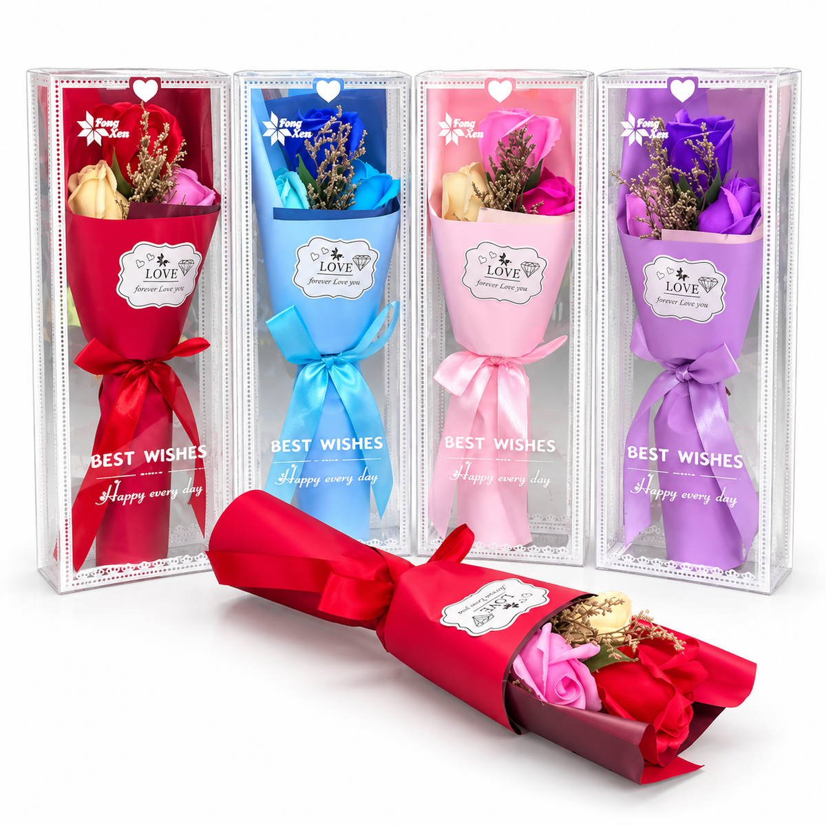 Mini Ramo De Rosas Artificiales En Caja Transparente – Detalle Listo Para Regalar Con Moño Y Etiqueta