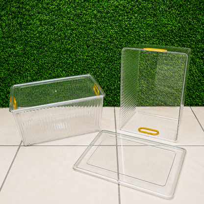 Combo 3 Contenedores Premium Con Tapa Y Asas Doradas – Organizadores Apilables Para Nevera Y Despensa