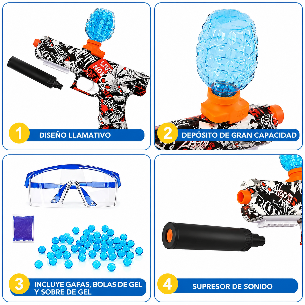 Pistola Eléctrica Lanzadora De Bolas De Gel – Juego Recreativo Recargable Con Gafas Para Niños Desde 8 Años