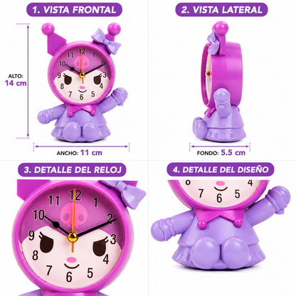 Reloj Despertador Infantil Analógico A Pilas – Diseño Kawaii De Personaje Animado Para Niños