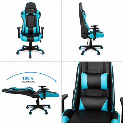 Silla Gamer Reclinable 100% reclinable – Diseño Deportivo Con Almohadilla Lumbar Y Soporte Cervical