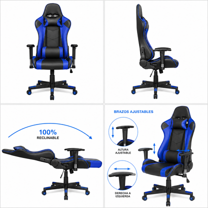 Silla Gamer 100% Reclinable Con Apoyabrazos Ajustables – Diseño Deportivo Con Almohadilla Lumbar Y Cervical