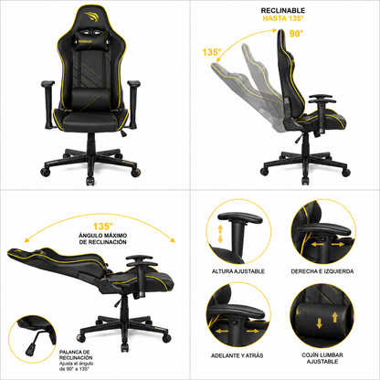 Silla Gamer Havit Reclinable Con Apoyabrazos Ajustables – Cuero PU, Cojín Lumbar Y Cervical