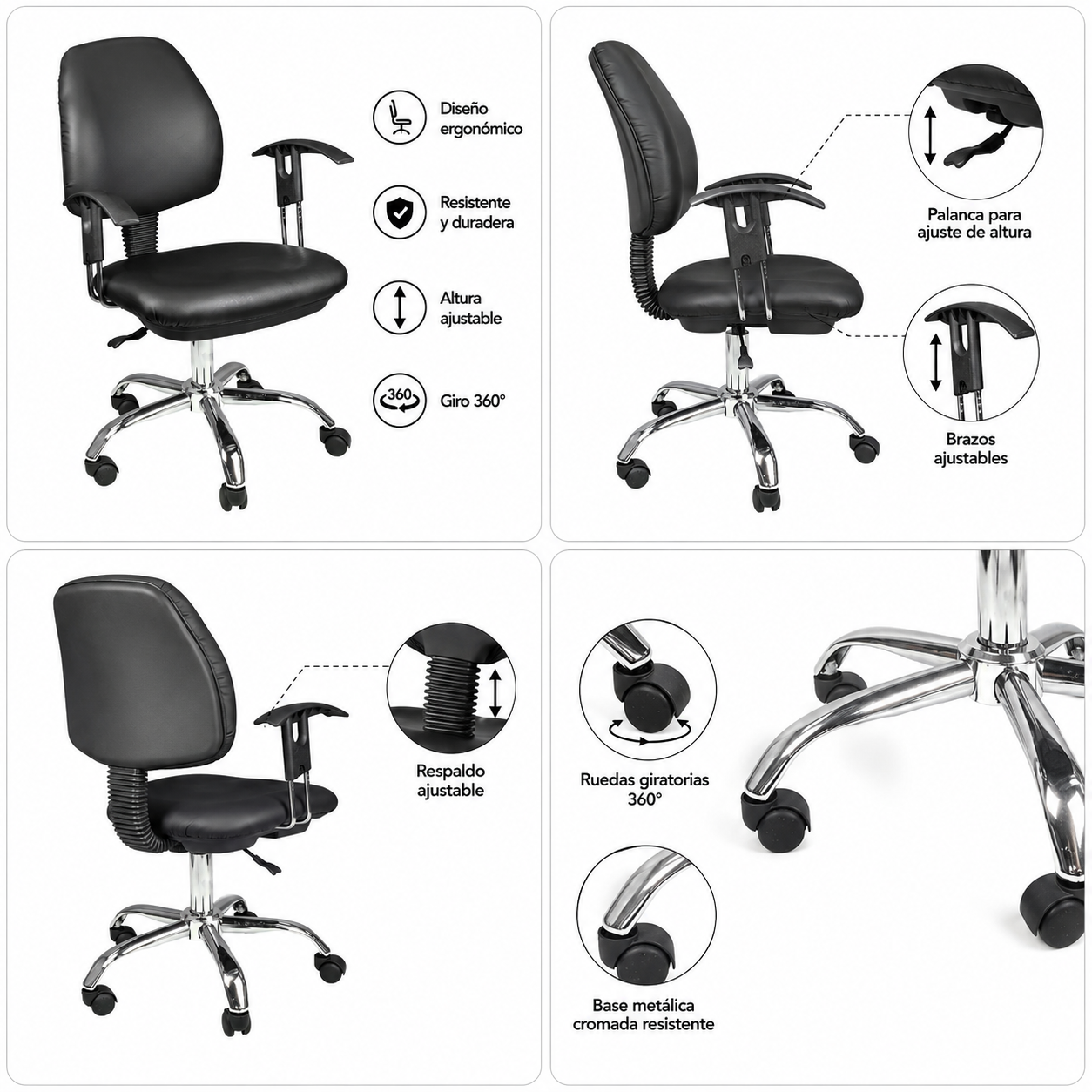 Silla De Oficina Ejecutiva Ergonómica Lee – Giratoria Con Reposabrazos Y Altura Ajustable