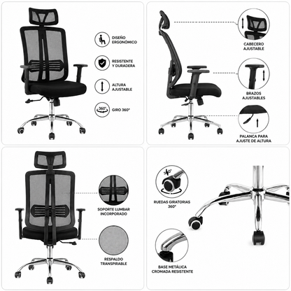 Silla De Oficina Ejecutiva Reclinable Zading – Apoyabrazos Regulables, Respaldo Mesh Y Apoyacabezas