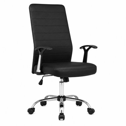 Silla De Oficina Ejecutiva Reclinable De Cuero Sintético – Respaldo Alto Y Base Cromada Giratoria