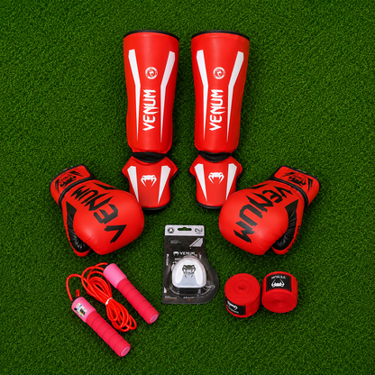 Combo Fighter 2 Venum – Guantes 12oz, Espinilleras, Vendas De 5m, Bucal Y Cuerda Para Box Y Muay Thai