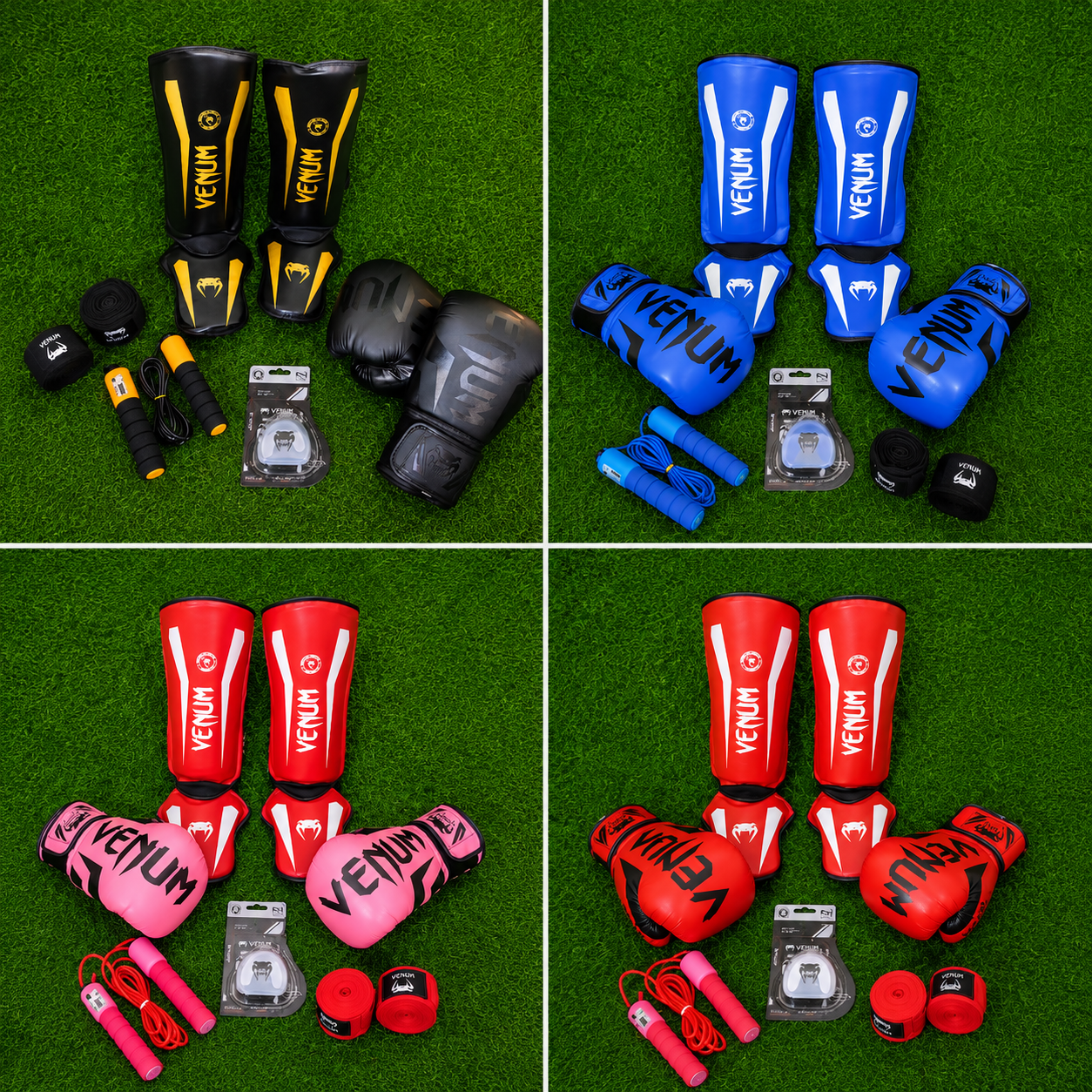 Combo Fighter 2 Venum – Guantes 12oz, Espinilleras, Vendas De 5m, Bucal Y Cuerda Para Box Y Muay Thai