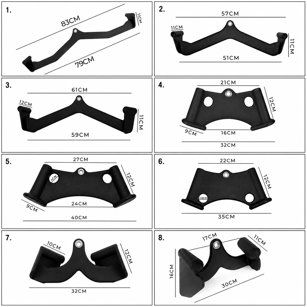 Set De 8 Acoples De Polea Ergonómicos – Agarres Antideslizantes Para Entrenamiento En Máquina De Gimnasio