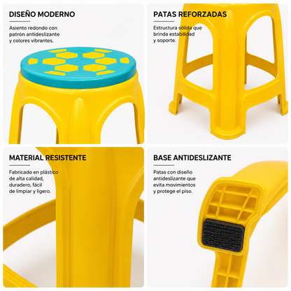 Banco Plástico Apilable 716 Con Asiento Antideslizante – Taburete Resistente Para Hogar Y Negocio