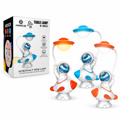 Lámpara Astronauta Sobre Cohete Espacial – LED Recargable Con Cabezal Planeta Y Brazo Flexible Para Niños