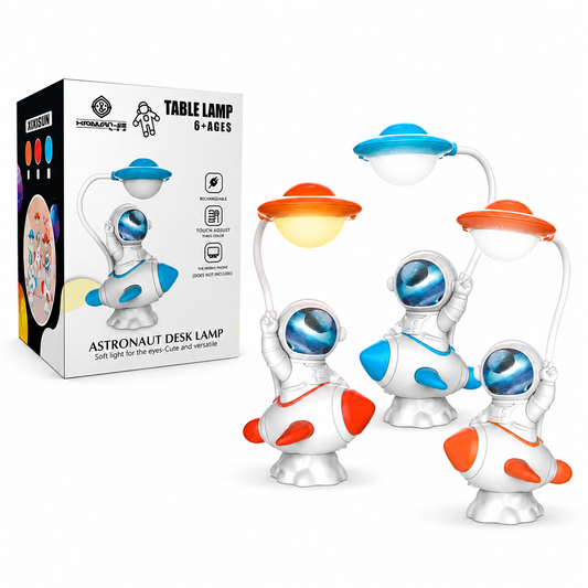 Lámpara Astronauta Sobre Cohete Espacial – LED Recargable Con Cabezal Planeta Y Brazo Flexible Para Niños