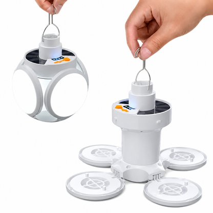 Lámpara Solar LED Colgante Con 4 Paneles Plegables – Recargable Por USB O Sol Para Camping Y Emergencias