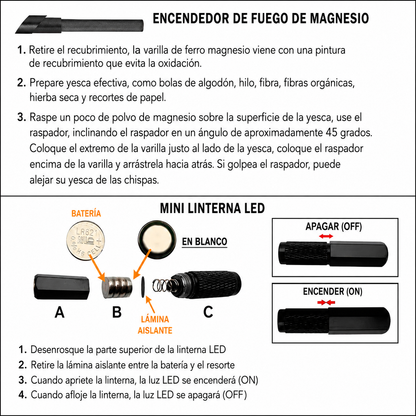 Navaja Táctica Plegable 6 En 1 Con Linterna LED – De Supervivencia Con Cortacuerdas Rompevidrios Y Encendedor