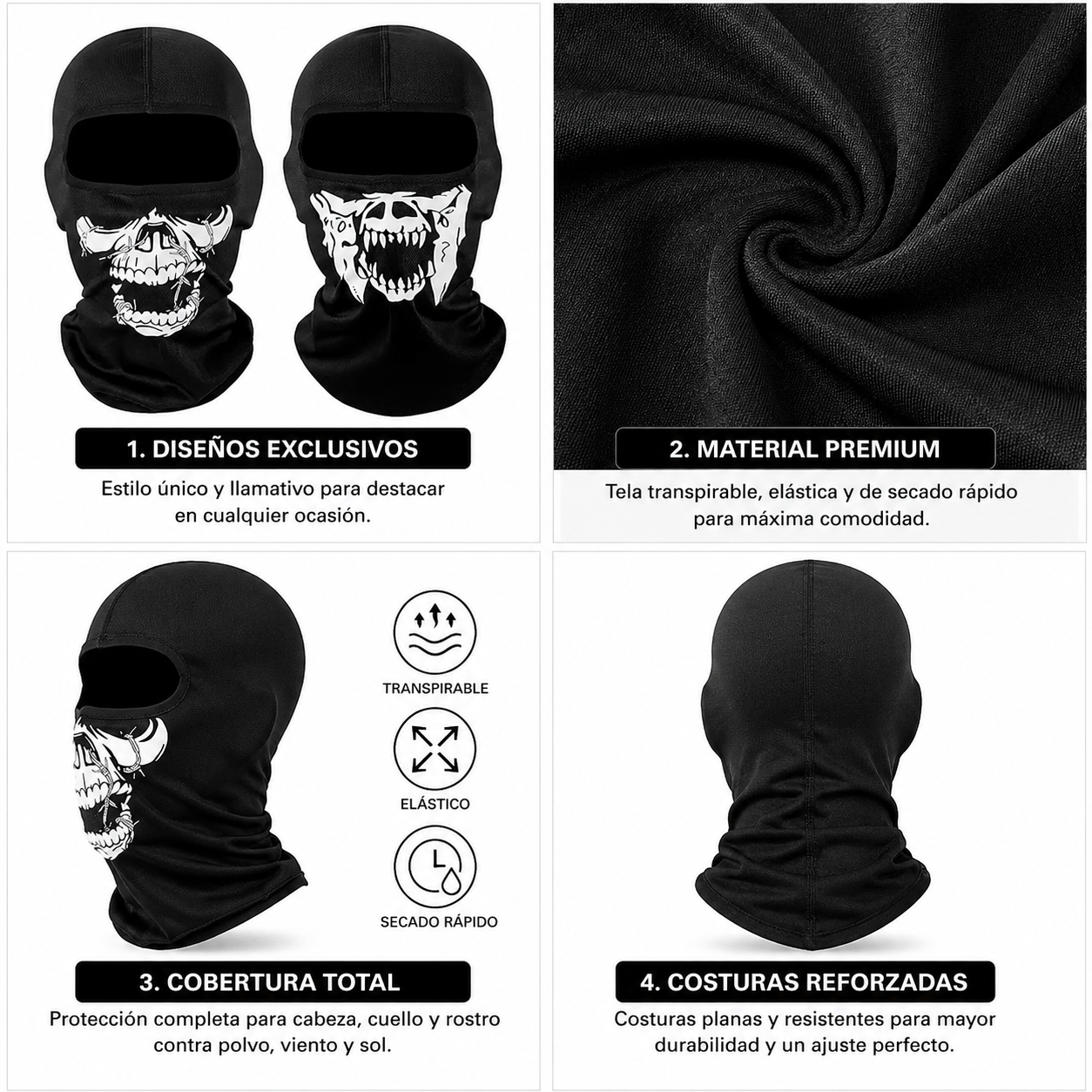 Pasamontañas Calavera Unisex – Máscara Multifuncional Elástica Con Protección UV Para Moto Y Outdoor