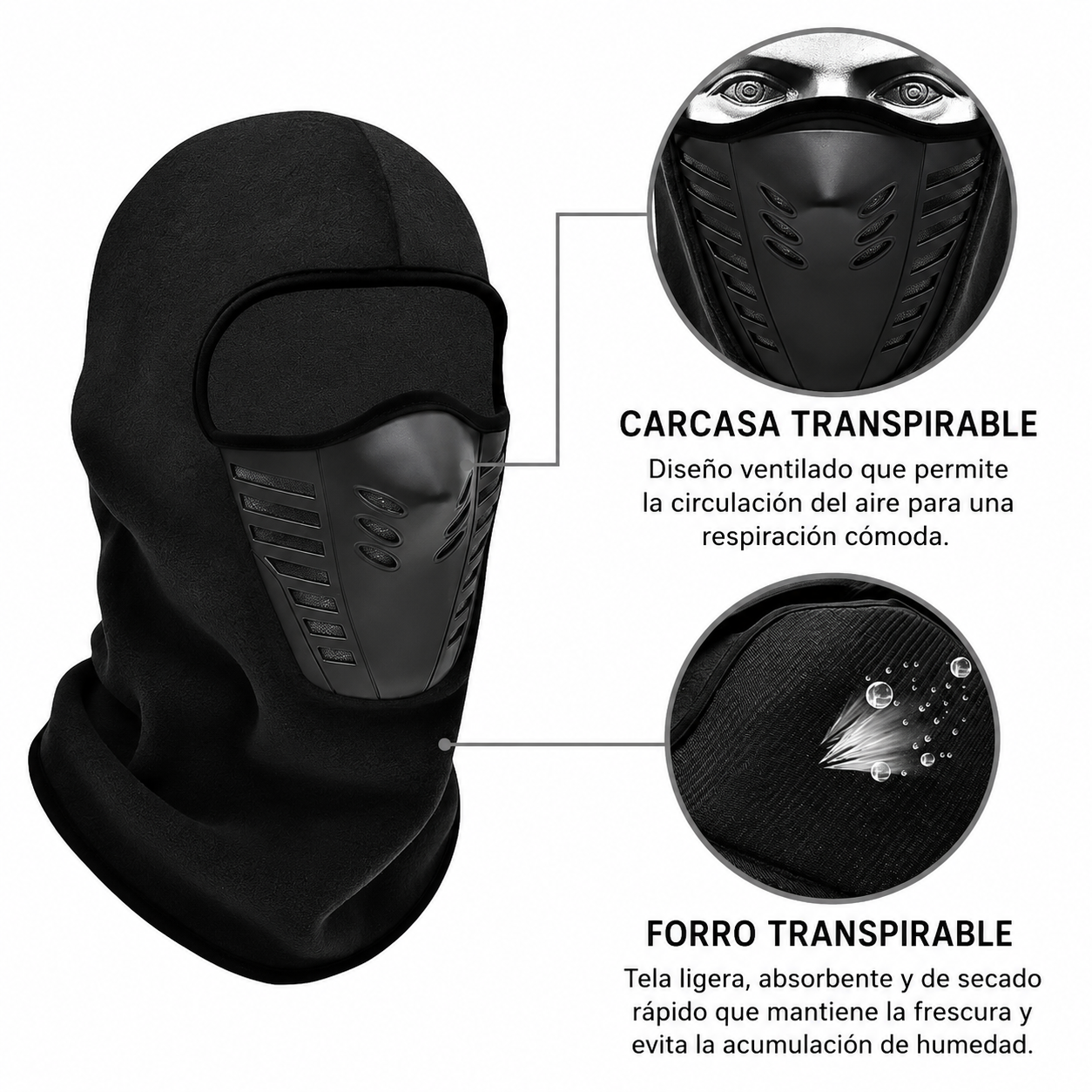 Pasamontañas Térmico Cortaviento Con Máscara – Unisex De Fleece Para Moto Y Climas Fríos