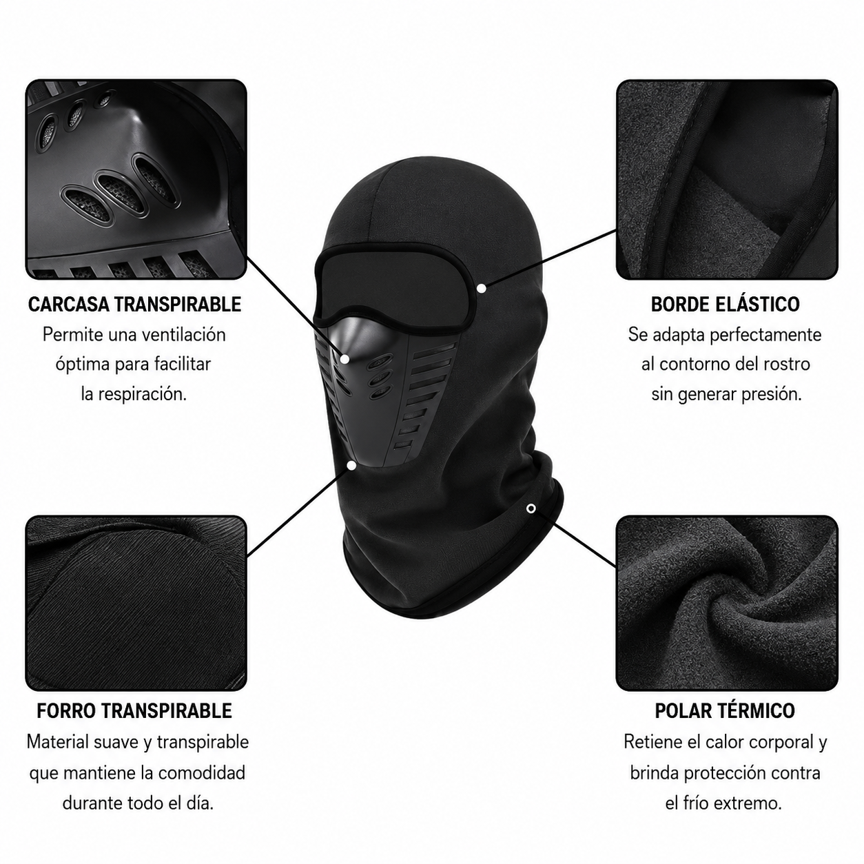 Pasamontañas Térmico Cortaviento Con Máscara – Unisex De Fleece Para Moto Y Climas Fríos