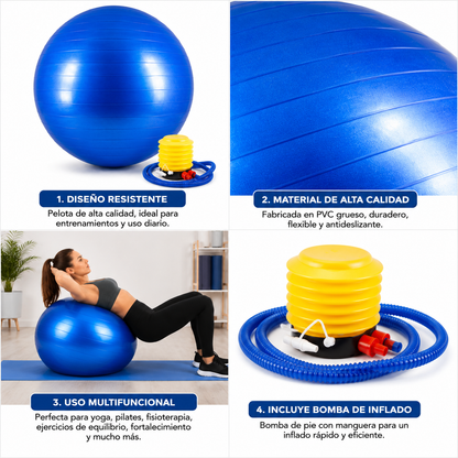 Pelota De Yoga Pilates 55cm – Balón Inflable Antideslizante Con Inflador Para Fitness Y Rehabilitación