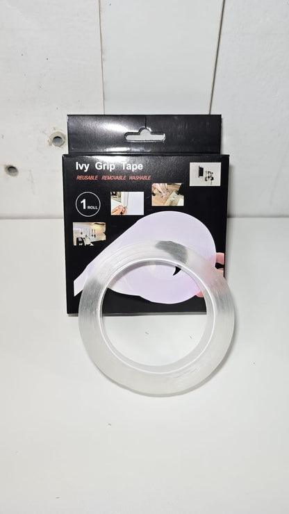 Cinta Mágica Adhesiva Doble Faz 3 Metros – Transparente Lavable Reutilizable Para Superficies Lisos Y Multiuso