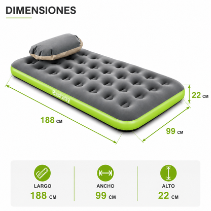 Colchón Inflable Bestway 67619 1 Plaza Roll & Relax con Inflador Almohada