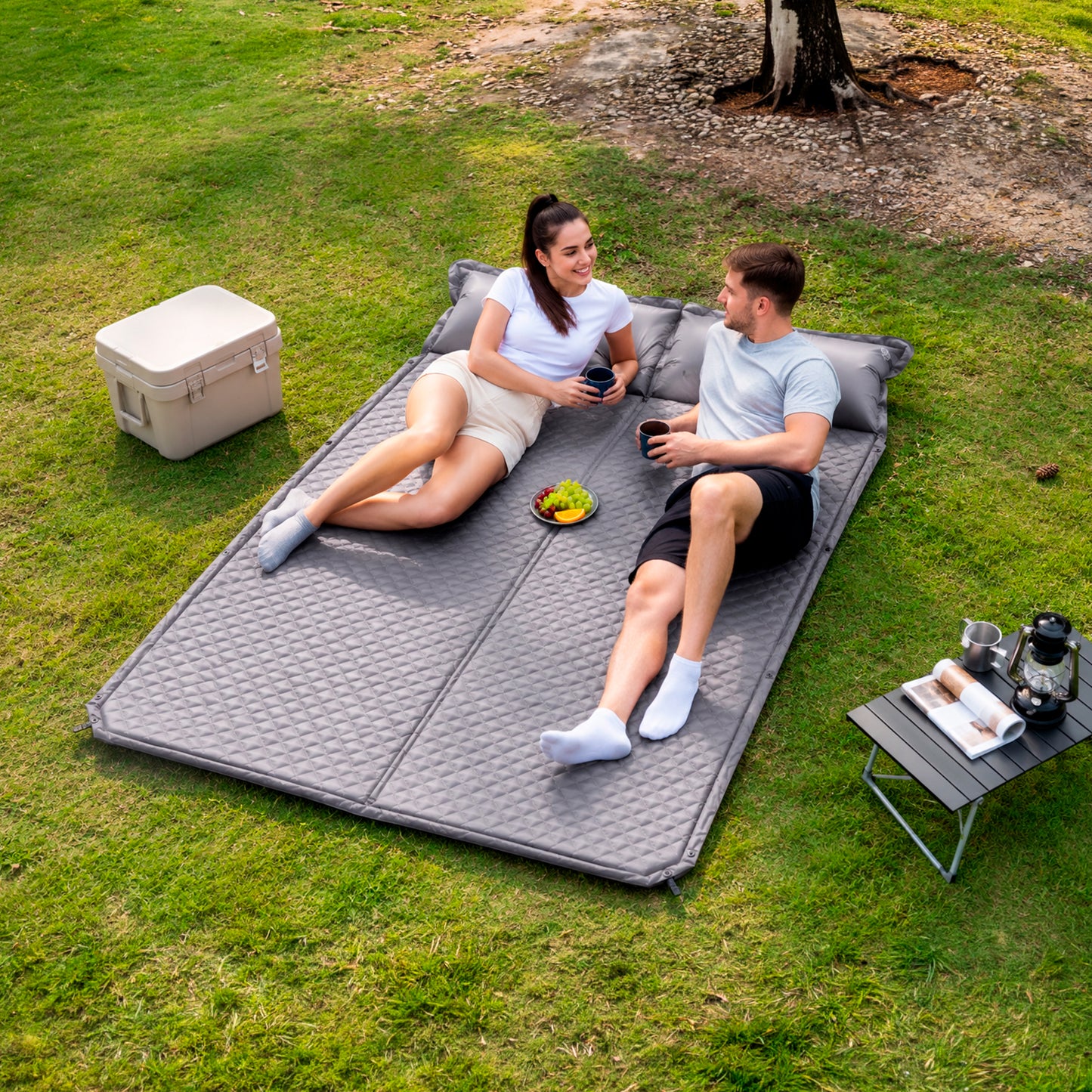 Colchoneta de Camping 2 Personas Con Almohadas Integradas 190x130cm